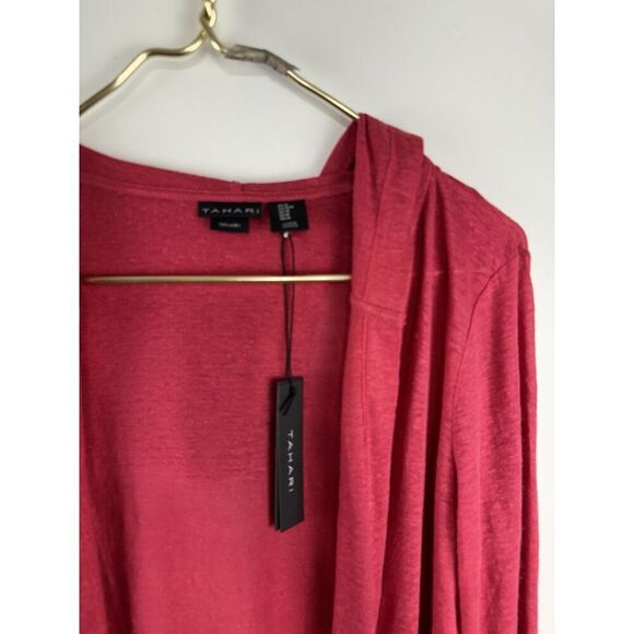 Tahari 100% Linen Hooded Beach Cardigan Medium Open Front Lightweight Sweater - Picture 3 of 4